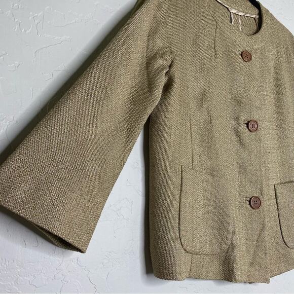 Etro Milano Tan Metallic Knit Lightweight Three Button 3/4 Sleeve IT 42 XL - Picture 2 of 11